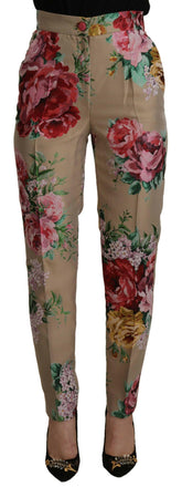 Dolce & Gabbana Beige Floral Dress Formal High Waist Pants -   -  Dolce & Gabbana.